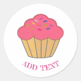 Sticker Rond Broderie Cupcake fraise Imprimer Texte personnalis