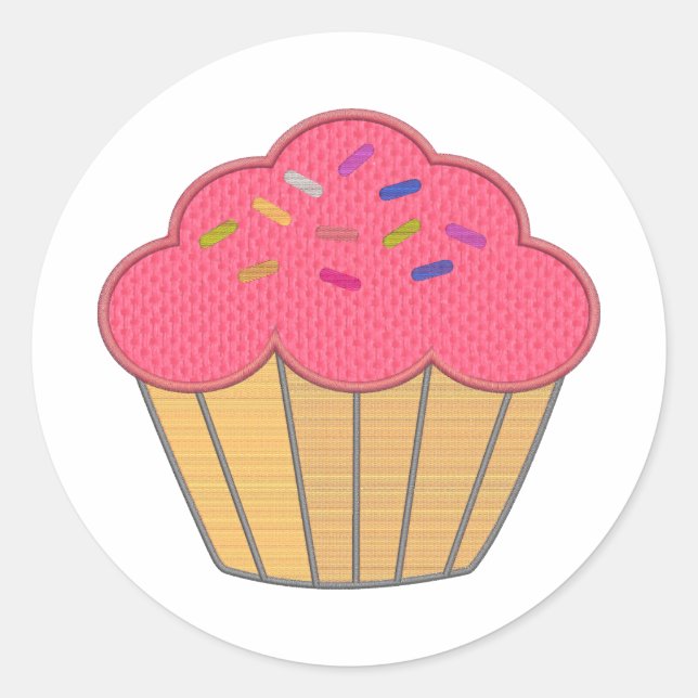 Sticker Rond Broderie de cupcake à fraise Imprimer (Devant)
