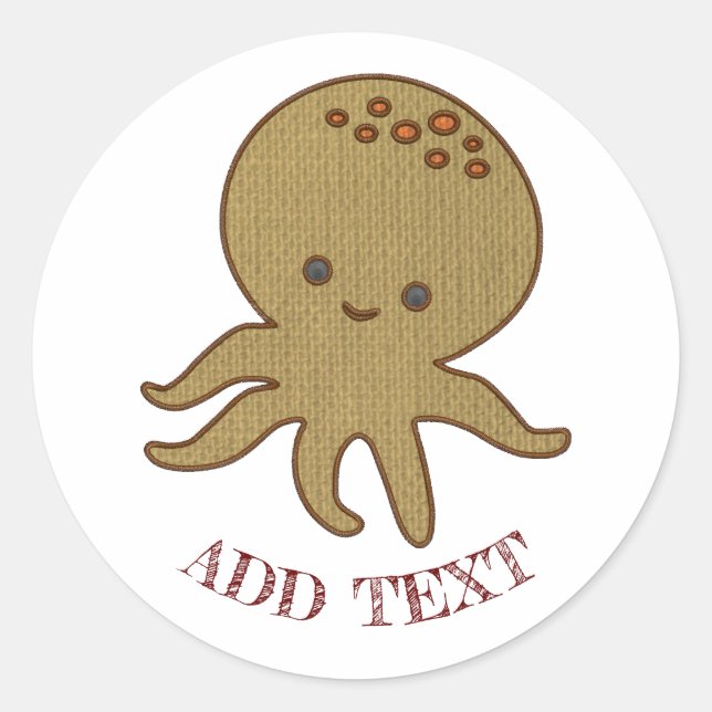 Sticker Rond Broderie de dessin de pieuvre mignonne Imprimer te (Devant)