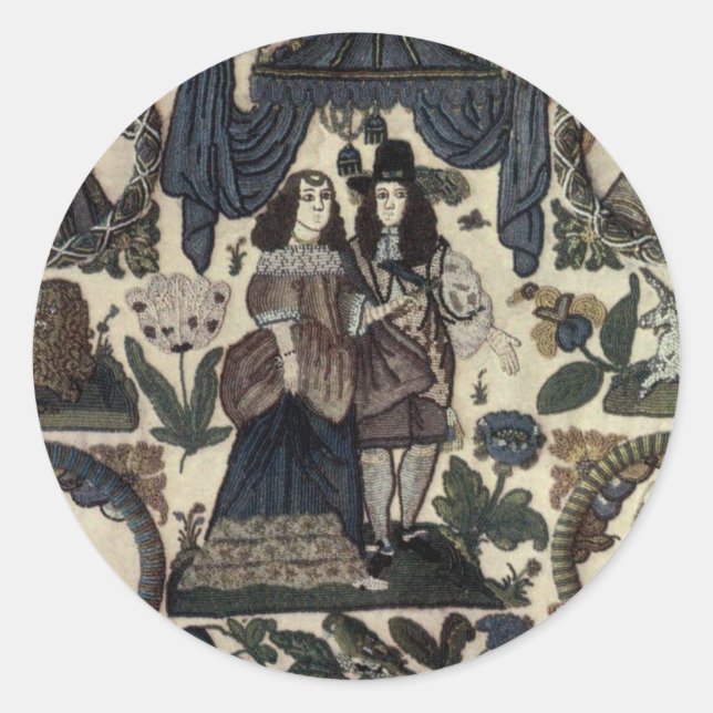 Sticker Rond Broderie de perles Charles II et Sa Reine (Devant)