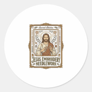 Sticker Rond Broderie Jésus Travail à l'aiguille Jésus Broderie