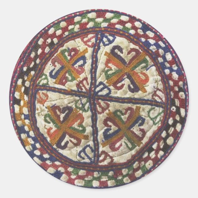 Sticker Rond Broderie tribale afghane : haut du Casquette (Devant)