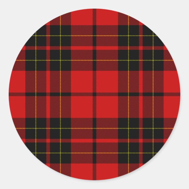 Sticker Rond Brodie tartan rouge noir plaid (Devant)