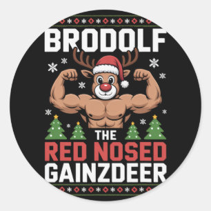 Sticker Rond Brodolf au nez rouge Gainzdeer Noël drôle Gy