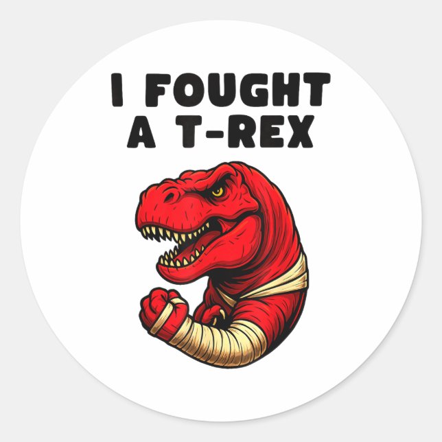Sticker Rond Broken Arm Recovery T-rex Kids Boys Dinosaur  (Devant)
