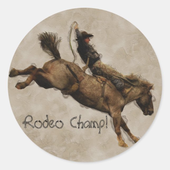 Sticker Rond Bronco Cowboy de style occidental (Devant)