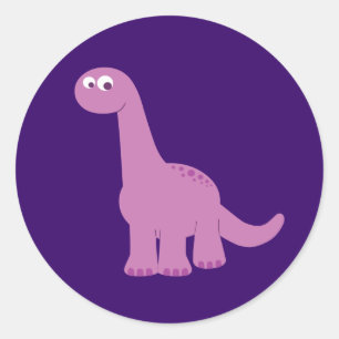 Sticker Rond Brontosaurus pourpre Dinosaur