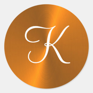 Sticker Rond Bronze brillant faux monogramme métallique