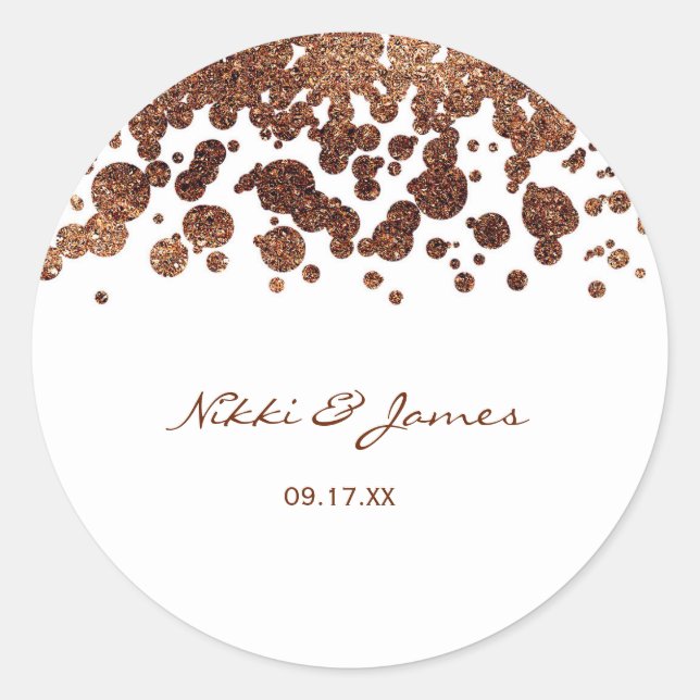 Sticker Rond Bronze et blanc Confetti Dots Glamor Shimmer (Devant)