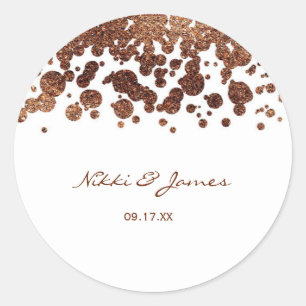 Sticker Rond Bronze et blanc Confetti Dots Glamor Shimmer