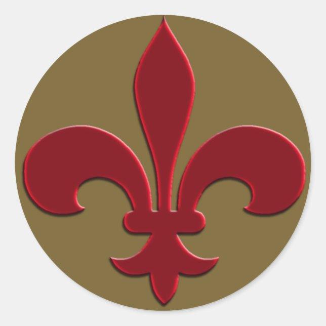 Sticker Rond Bronze et rouge profond Fleur de Lis Carte de fin  (Devant)