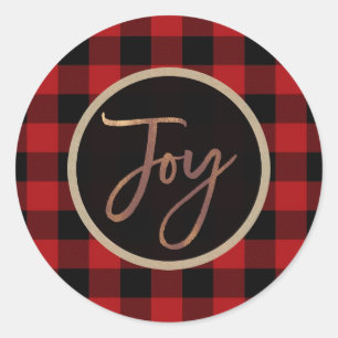 Sticker Rond Bronze Joyeux Noël Fête Buffle Rouge Plaid