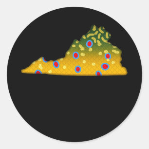Sticker Rond Brook Truite Fish Virginia State Map Pêche à la mo