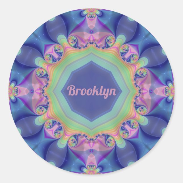 Sticker Rond BROOKLYN ~ Pastel Abstrait Motif Kaleidoscope ~ (Devant)