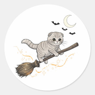 Sticker Rond Broomstick Plier - Cuisine écossaise Plier Chat Ha
