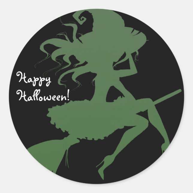 Sticker Rond Broomstick Volant Sorcière verte Halloween Party (Devant)