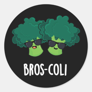 Sticker Rond Bros-coli Fantaisie Veggie Brocoli Pun Dark BG