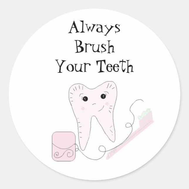Sticker Rond Brosse à dents et dentifrice mignonne rappel denta (Devant)