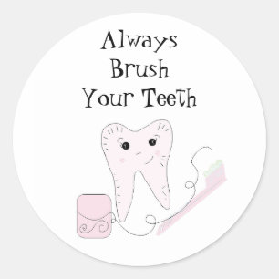 Sticker Rond Brosse à dents et dentifrice mignonne rappel denta