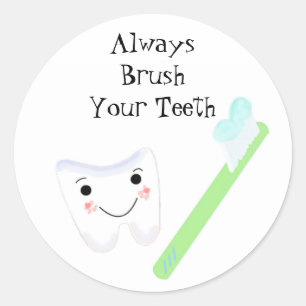 Sticker Rond Brosse à dents et dentifrice mignonne rappel denta