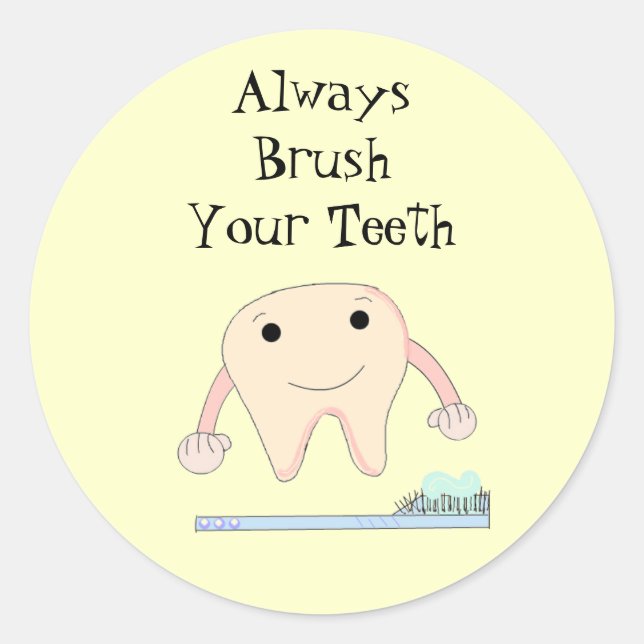 Sticker Rond Brosse à dents et dentifrice mignonne rappel denta (Devant)