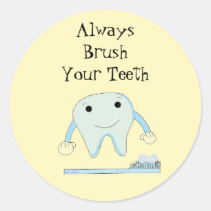 Sticker Rond Brosse à dents et dentifrice mignonne rappel denta