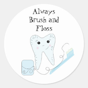 Sticker Rond Brosse à dents et rappel dentaire mignon Toothy