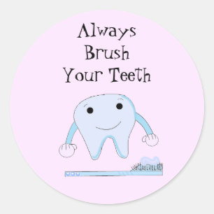 Sticker Rond Brosse à dents et rappel dentaire mignon Toothy