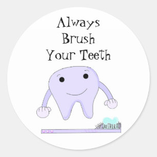 Sticker Rond Brosse à dents et rappel dentaire mignon Toothy