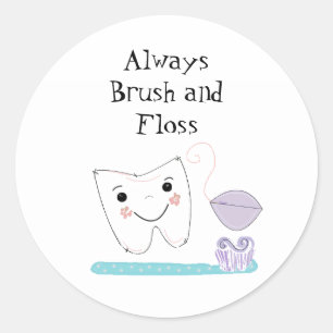 Sticker Rond Brosse à dents et rappel dentaire mignon Toothy