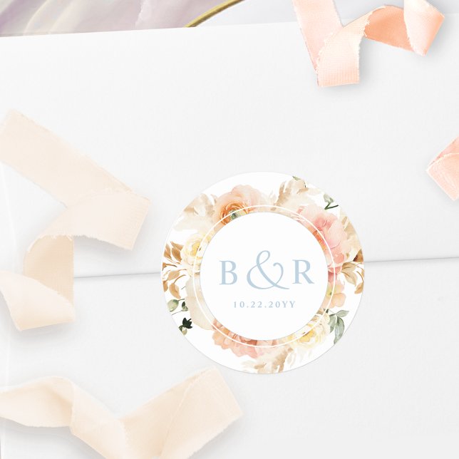 Sticker Rond Brosse à fond bleu avec enveloppe Mariage bleu / F (Créateur téléchargé)