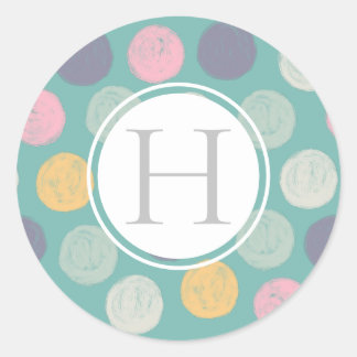 Sticker Rond brosse artistique pastel polka dot monogramme
