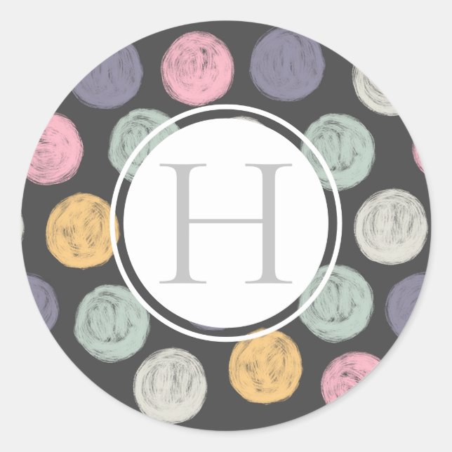 Sticker Rond brosse artistique pastel polka dot monogramme (Devant)
