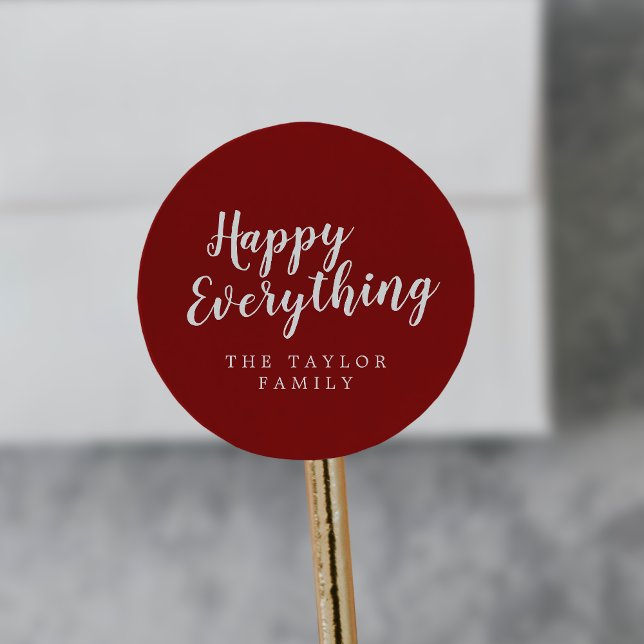 Sticker Rond Brossé Rouge heureux tout cadeau de vacances (Créateur téléchargé)