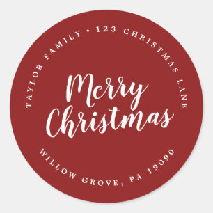 Sticker Rond Brosse Rouge Joyeux Noël Circulaire de retour Adre