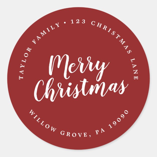 Sticker Rond Brosse Rouge Joyeux Noël Circulaire de retour Adre (Devant)