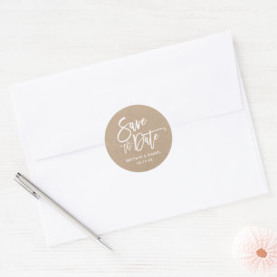 Sticker Rond Brosse Script Kraft Sauvegarder La Date Enveloppe 