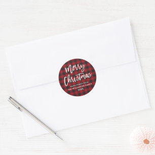 Sticker Rond Brosse Script Noël Enveloppe rouge Plaid Sceau