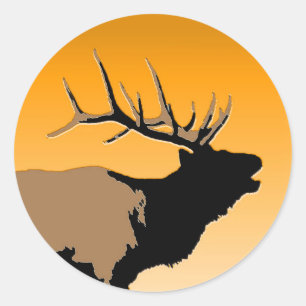 Sticker Rond Brouillonnant Bull Elk au coucher du soleil Art or