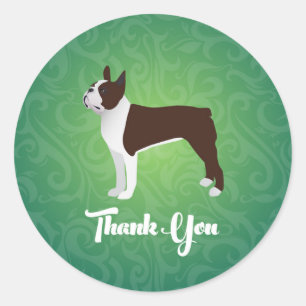 Sticker Rond Brown Boston Terrier Merci Design Note