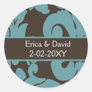 Sticker Rond Brown Damask FAUX ruban diamante conception