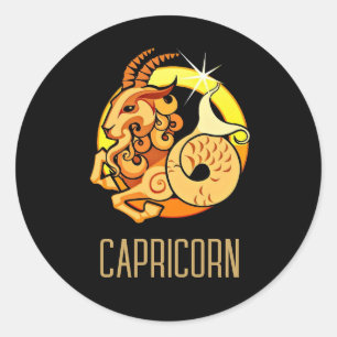 Sticker Rond Brown et or Capricorne signe zodiac noir