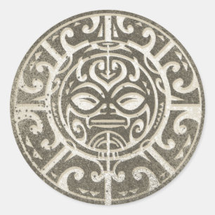 Sticker Rond Brown face Tribal polynésien