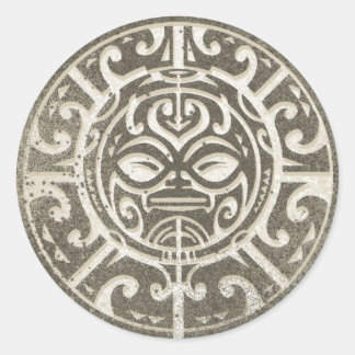 Sticker Rond Brown face Tribal polynésien