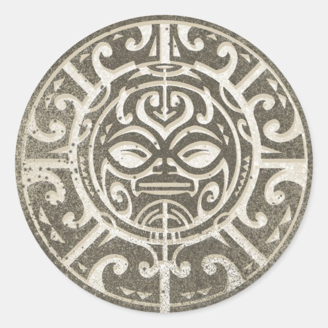 Sticker Rond Brown face Tribal polynésien (Devant)