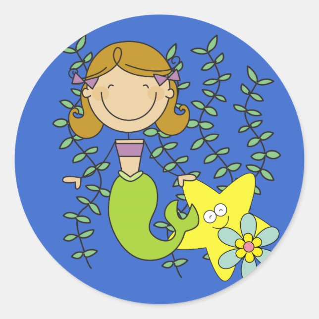 Sticker Rond Brown Haired Mermaid (Devant)