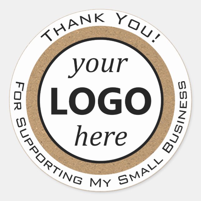 Sticker Rond Brown Merci en papier Kraft Rustique Votre logo ic (Devant)