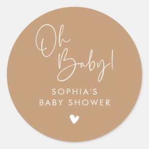 Sticker Rond Brown Oh Baby Baby shower moderne Boho
