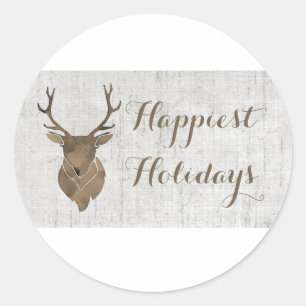 Sticker Rond Brown Russe Aquarelle Deer Holiday