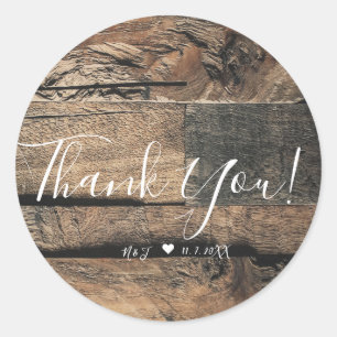Sticker Rond Brown Rustic Vieux Bois Mariage Enregistrer la dat